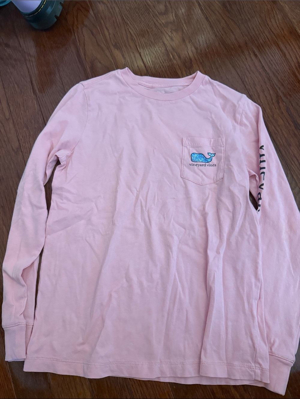 Vineyard Vines Light Pink Long Sleeve Pocket Tee with Blue Whale